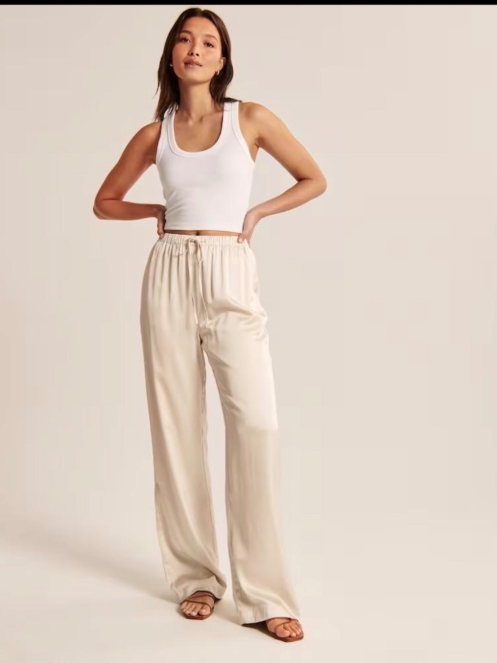 Abercrombie and Fitch Satin Pull on Pant in Cream